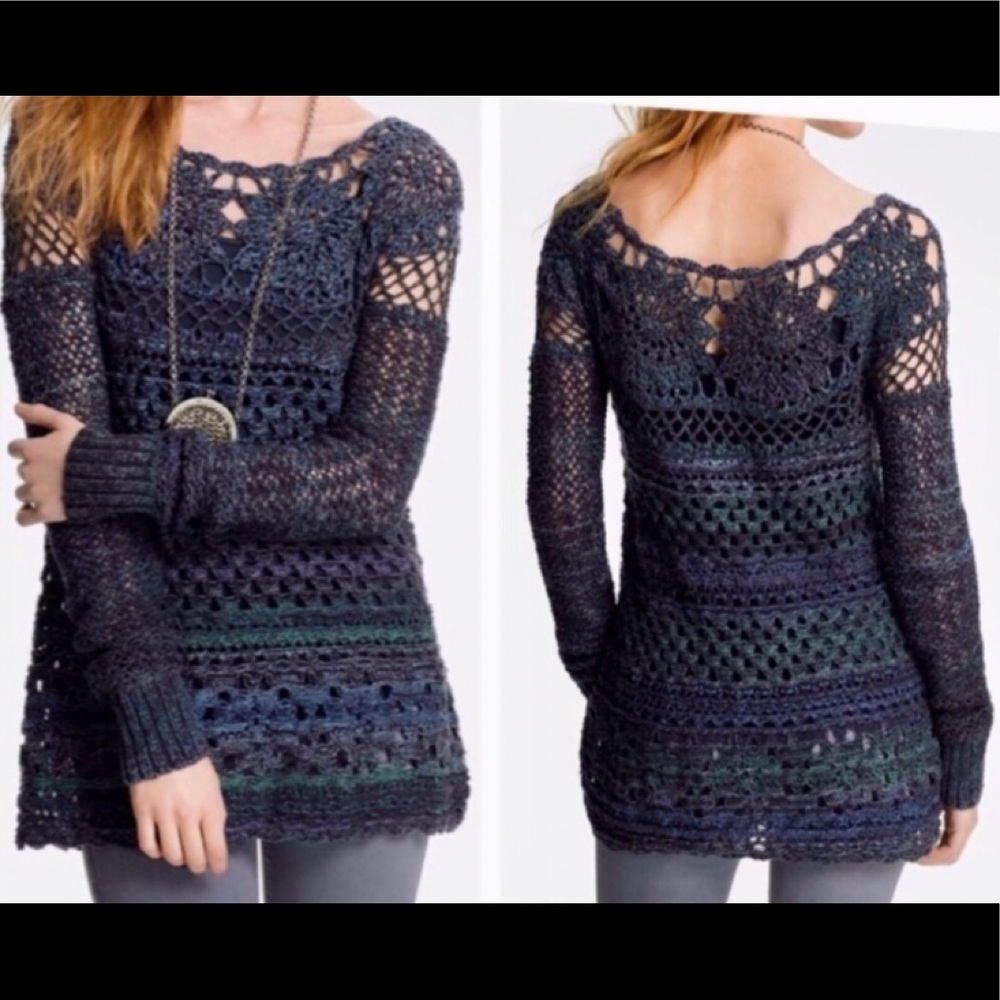 Free People Ring of Roses Crochet Tunic Sweater